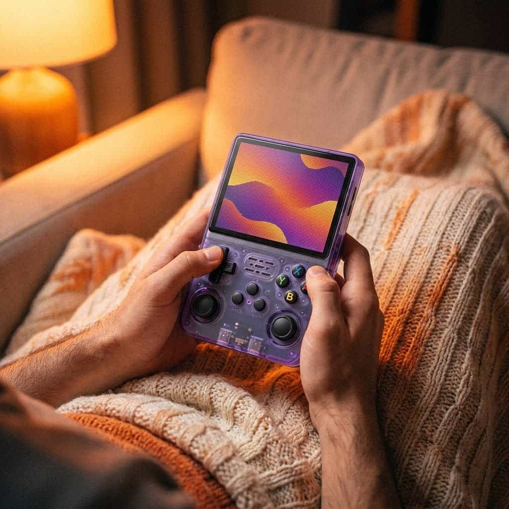Test de la R36S : la console rétro à 30 € vaut-elle le coup ? Rangée de variantes de console rétro présentant les différents modèles disponibles